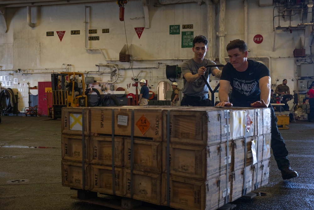 USS America (LHA 6) Conducts Ordnance Handling