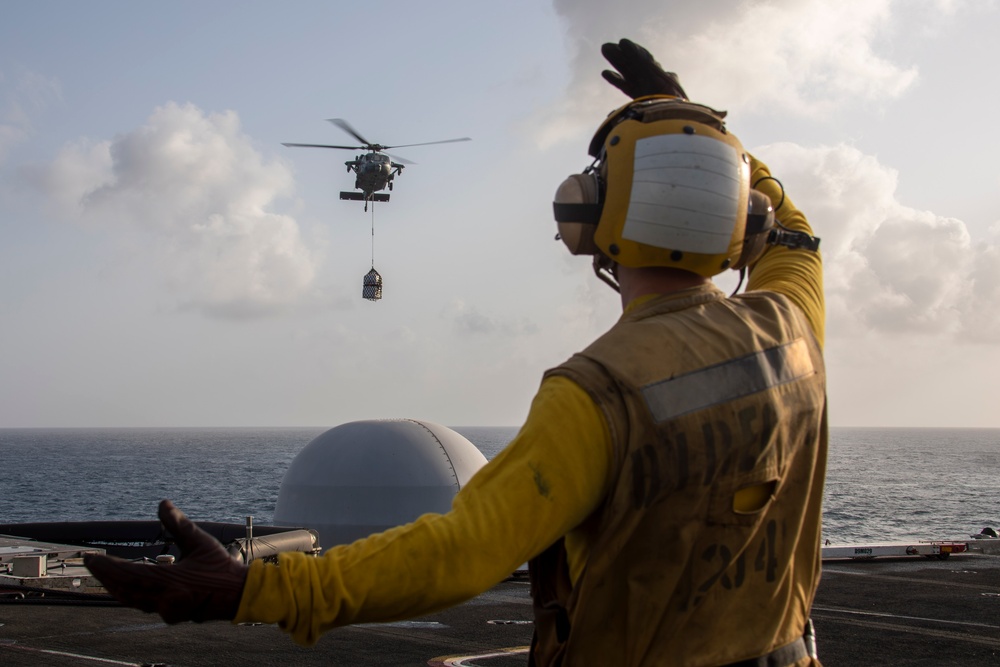 Abraham Lincoln conducts vertical replenishment at sea