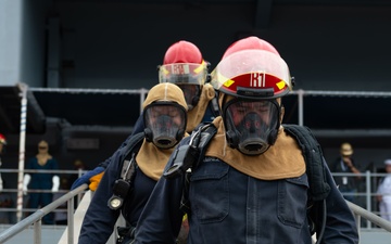 USS Blue Ridge Conducts Fire Fighting Drill