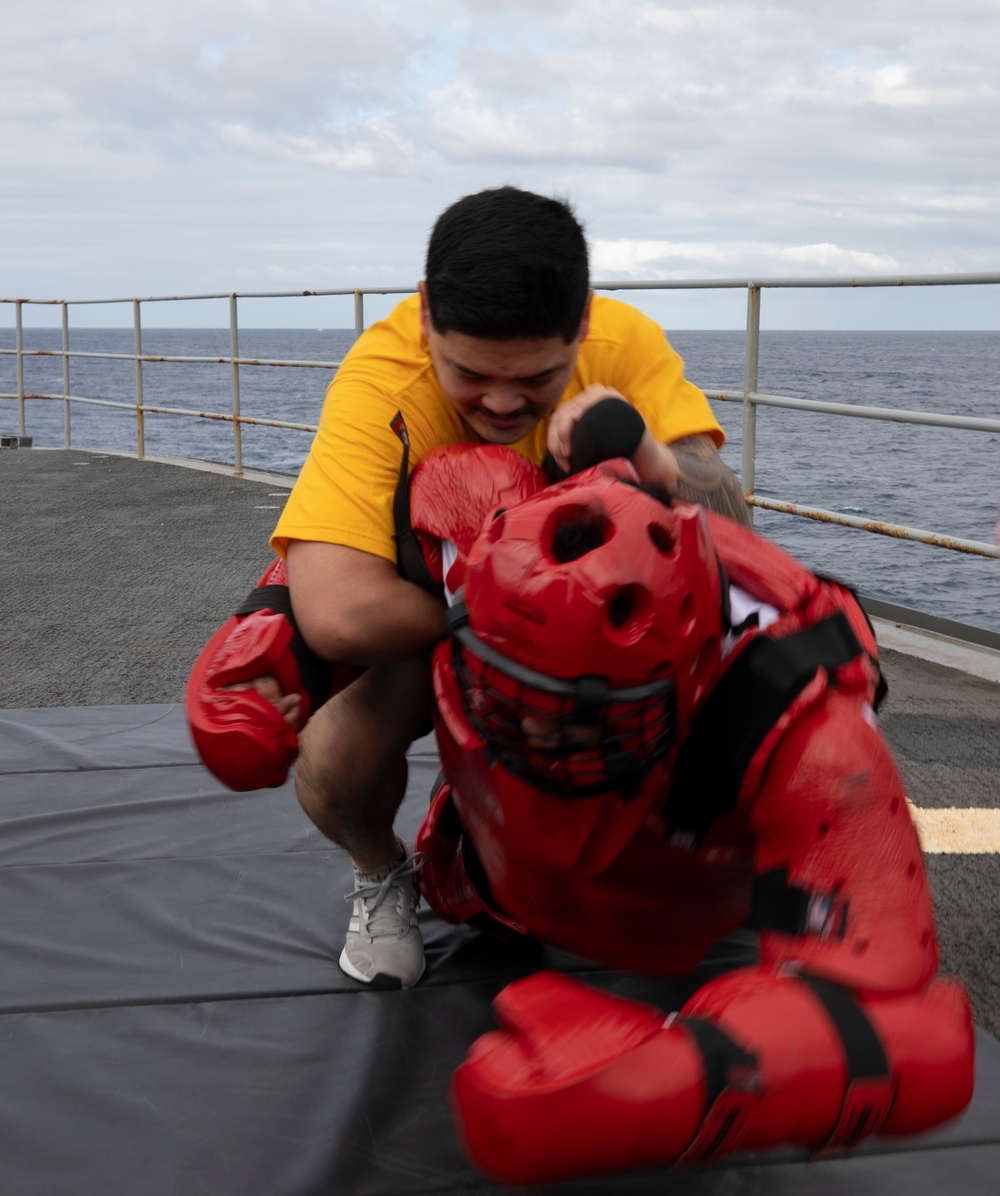 Emory S. Land Sailors Participate in the Oleoresin Capsicum Portion of the Security Reaction Force Basic Training