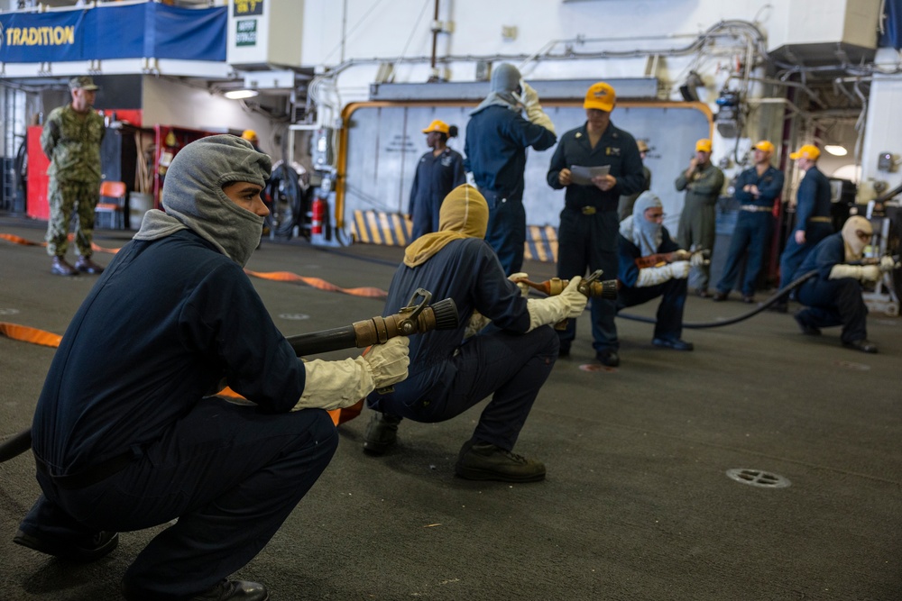General Quarters Drill in Wasp's Hangar Bay