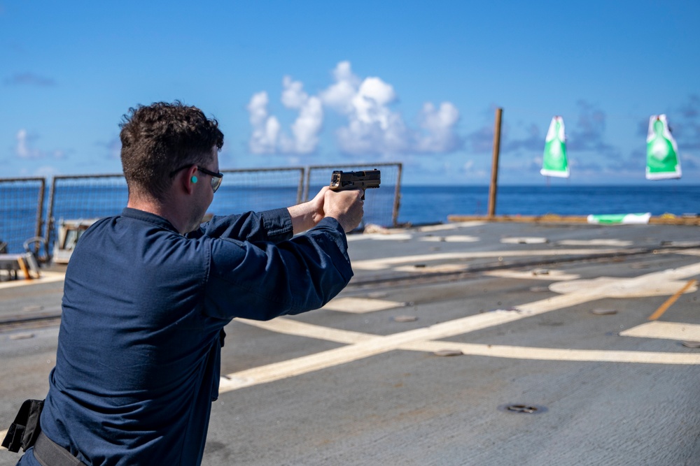 USS Ralph Johnson Conducts Gun Shoot.