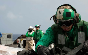 Abraham Lincoln conducts a replenishment-at-sea with Amelia Earhart