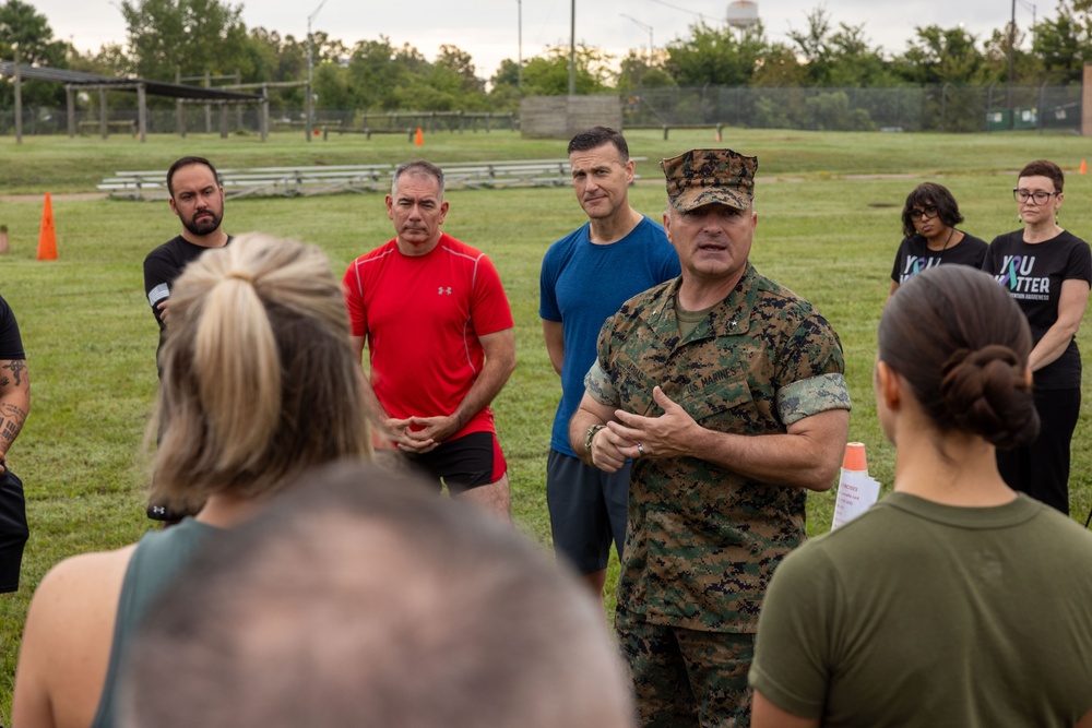 MARFORCOM Marines participate in a Suicide Prevention Month HITT workout