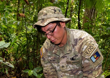 EOD team of joint service members conduct reconnaissance in Munda