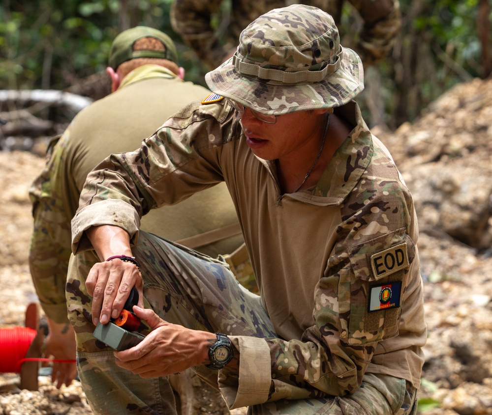 Joint multinational service members conduct demolition during operation Render Safe