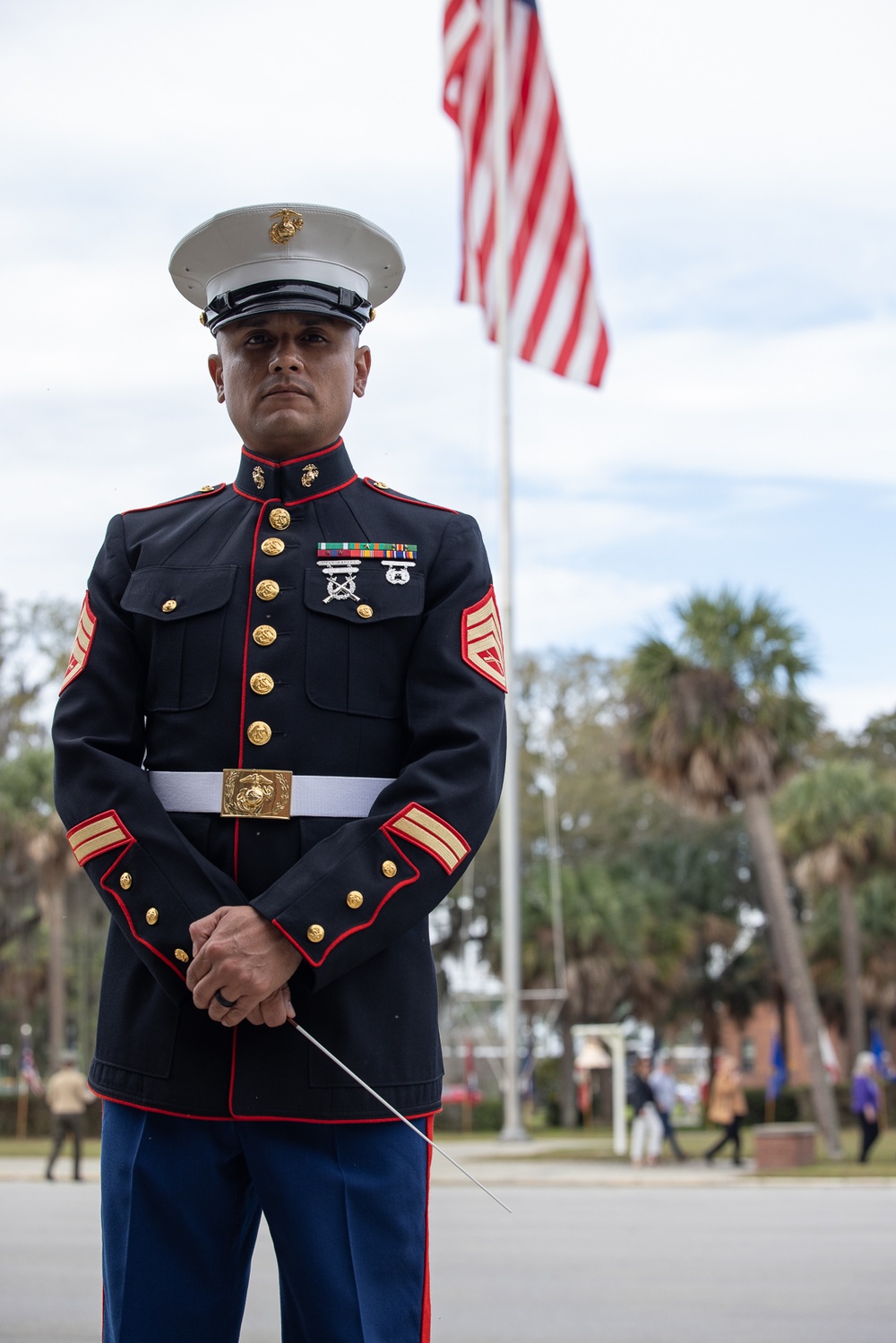 Staff Sgt. Carlos Ortiz IV conducts Parris Island Marine Band