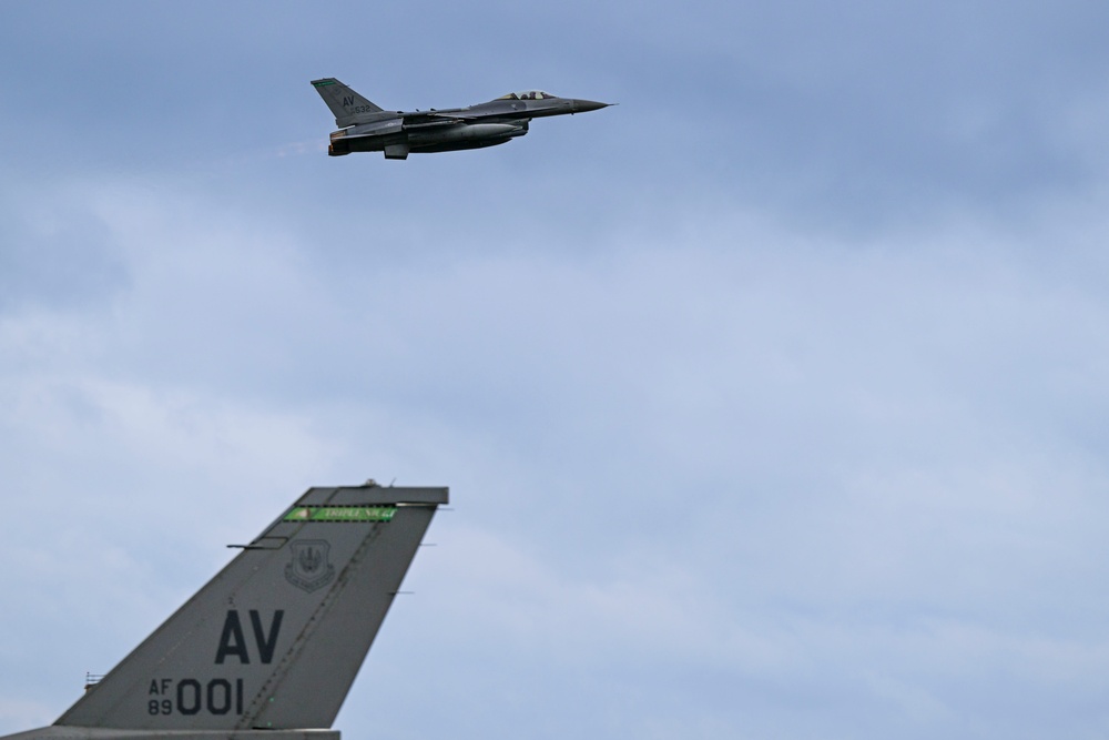 F-16 Fighting Falcons takeoff from RAF Mildenhall