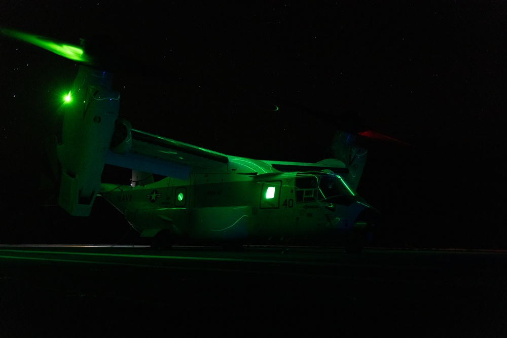 USS Gerald R. Ford (CVN 78) Osprey night flight operations