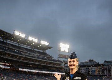 Lt Marsh Presents the Game Ball at Nationals Game