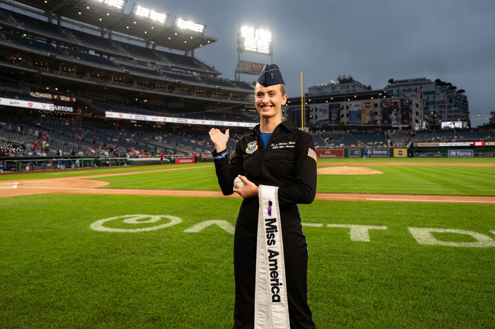 Lt Marsh Presents the Game Ball at Nationals Game