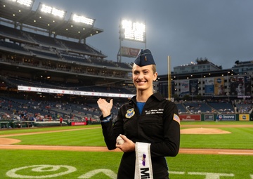 Lt Marsh Presents the Game Ball at Nationals Game