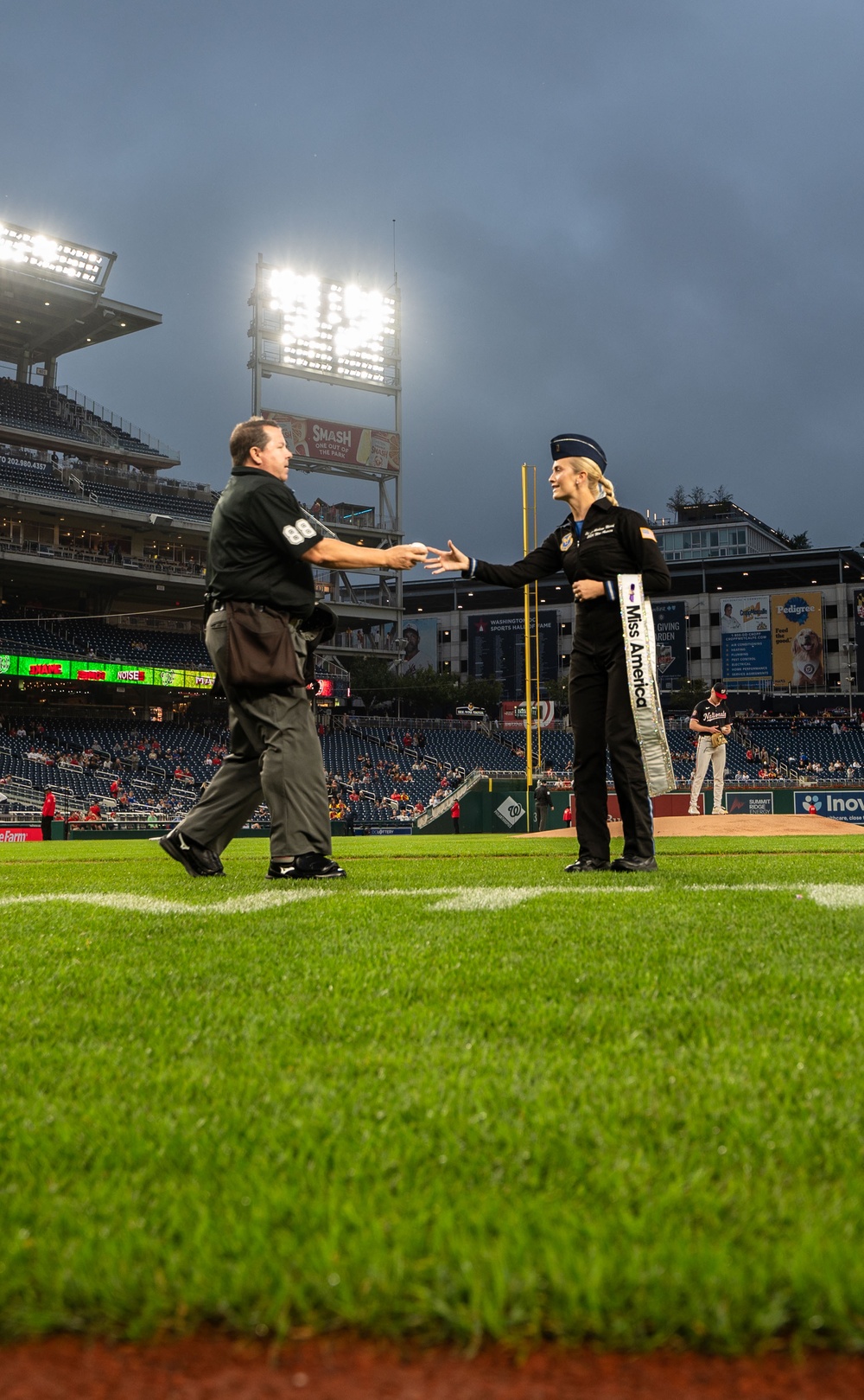 Lt Marsh Presents the Game Ball at Nationals Game