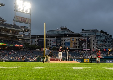 Lt Marsh Presents the Game Ball at Nationals Game
