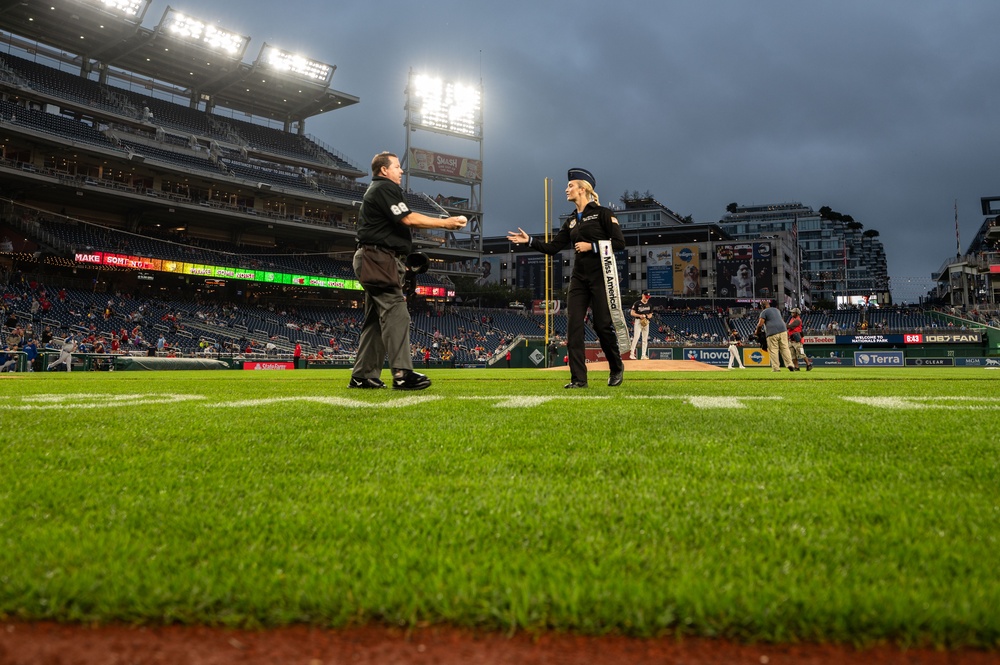 Lt Marsh Presents the Game Ball at Nationals Game