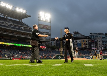 Lt Marsh Presents the Game Ball at Nationals Game