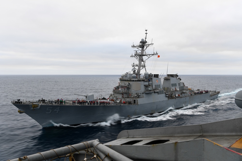 USS Curtis Wilbur Steams Alongside Nimitz