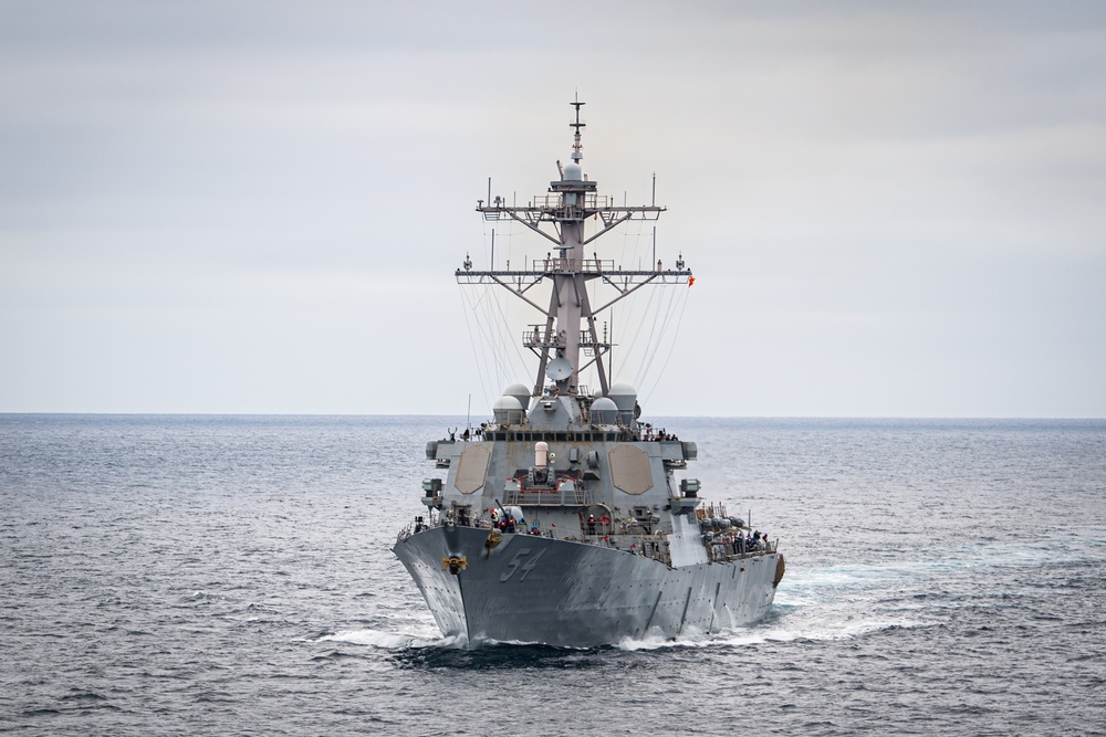 USS Curtis Wilbur Steams Alongside Nimitz