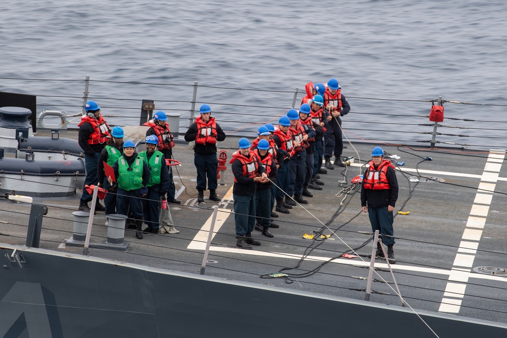 USS Curtis Wilbur Steams Alongside Nimitz