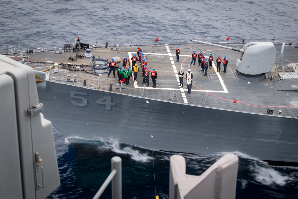 USS Curtis Wilbur Steams Alongside Nimitz