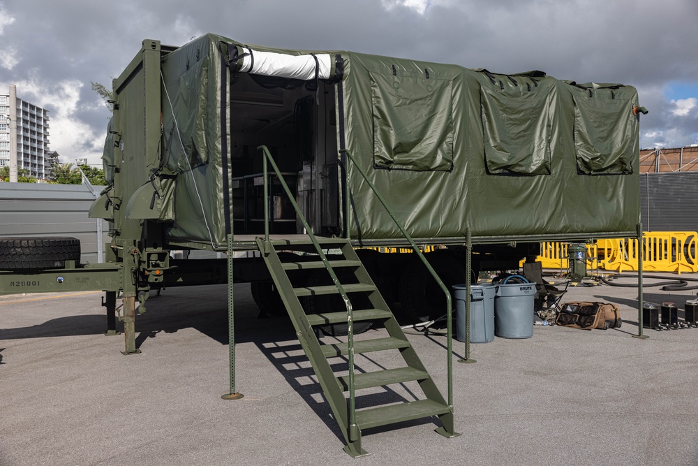 U.S. Marines with Food Service Company sets up an expeditionary field kitchen