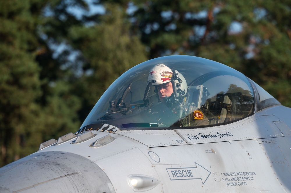 The Air Combat Command F-16 Viper Demonstration Team performs at the 2024 Sanicole International Airshow
