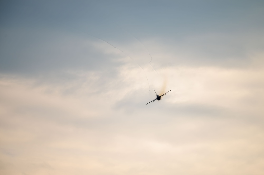 The Air Combat Command F-16 Viper Demonstration Team performs at the 2024 Sanicole International Airshow