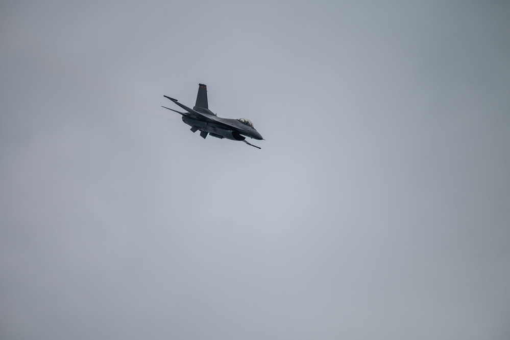 The Air Combat Command F-16 Viper Demonstration Team performs at the 2024 Sanicole International Airshow