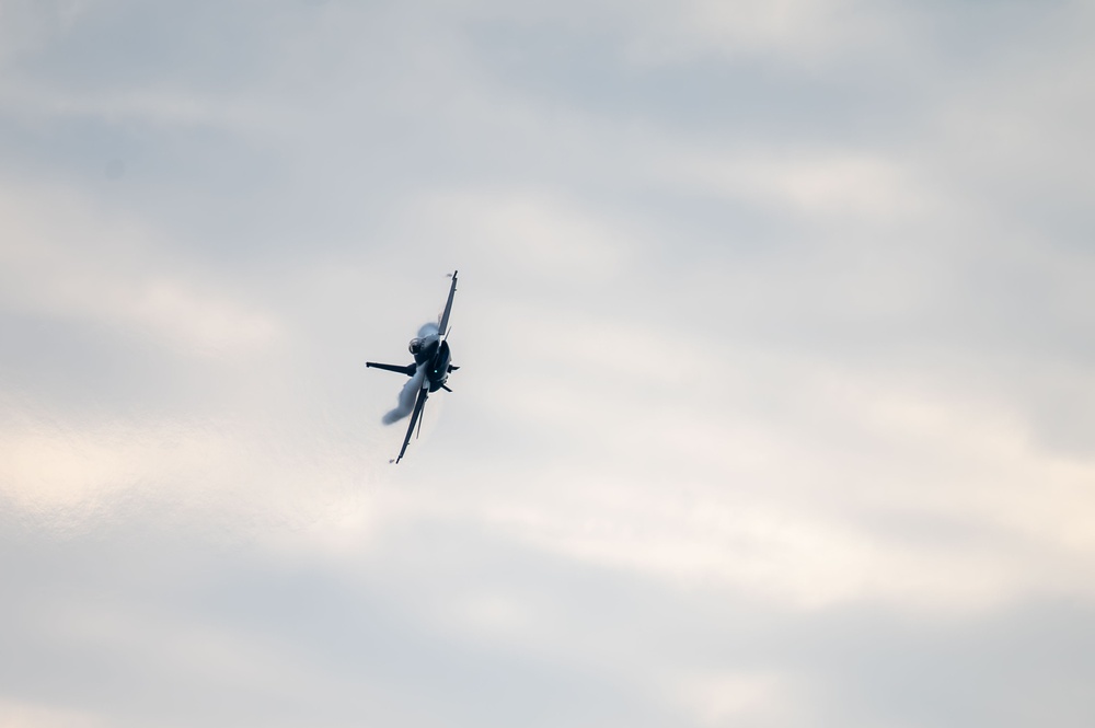 The Air Combat Command F-16 Viper Demonstration Team performs at the 2024 Sanicole International Airshow