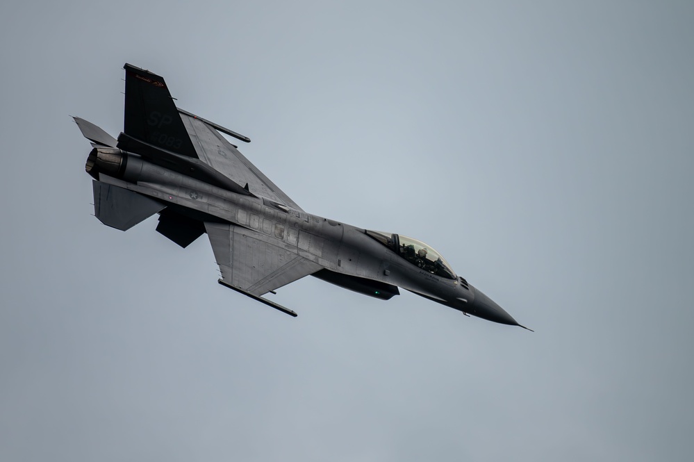 The Air Combat Command F-16 Viper Demonstration Team performs at the 2024 Sanicole International Airshow