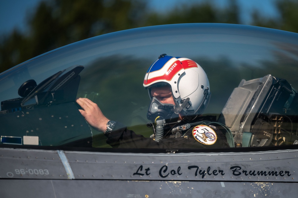 The Air Combat Command F-16 Viper Demonstration Team performs at the 2024 Sanicole International Airshow