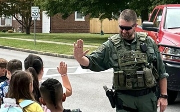 High-fives for Department of Defense Education Activity (DoDEA) Kingsolver Elementary students