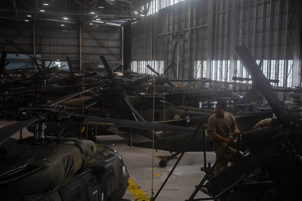 3rd CAB dense pack helicopters in preparation for Hurricane Helene