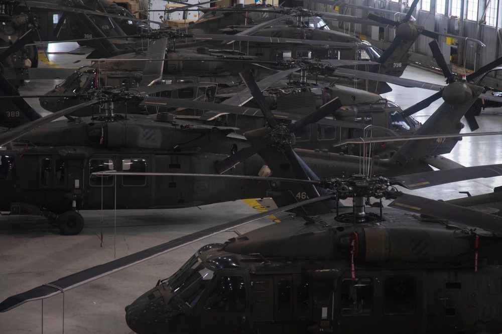 3rd CAB dense pack helicopters in preparation for Hurricane Helene