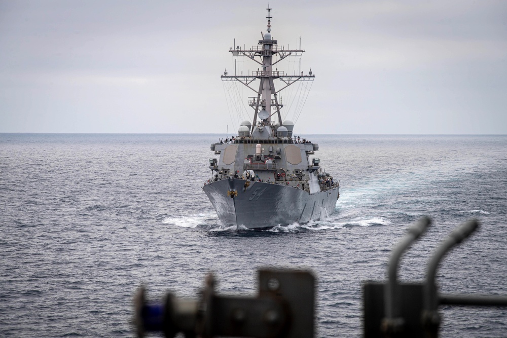 USS Curtis Wilbur Approaches Nimitz for a Connected Replenishment