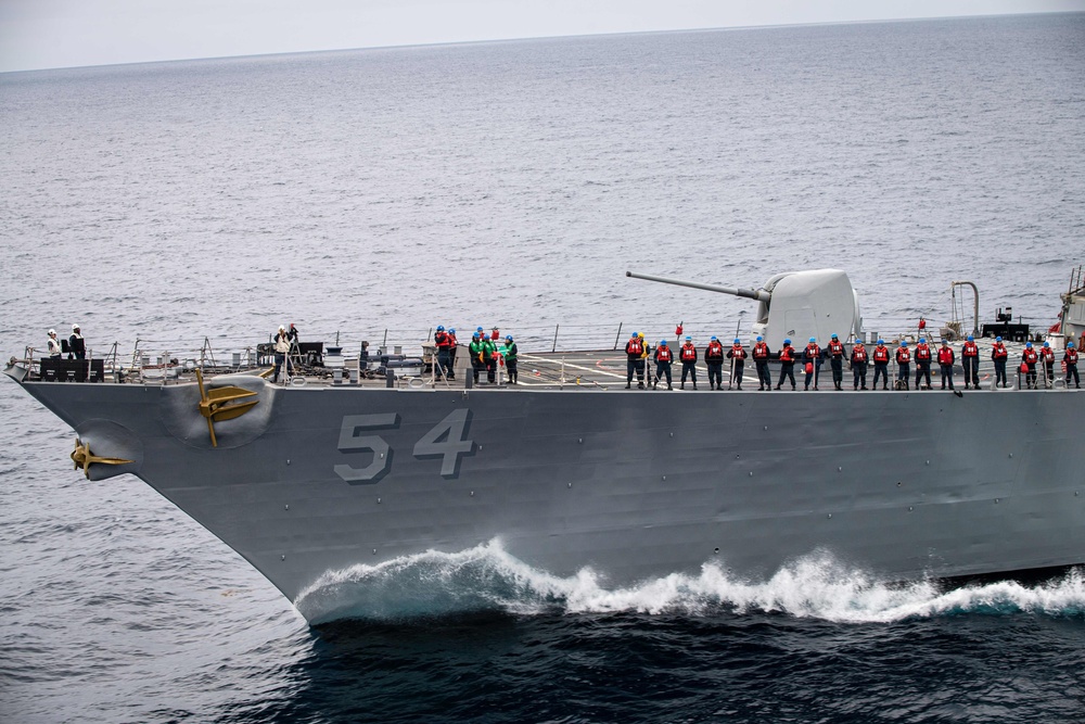 USS Curtis Wilbur Steams Alongside Nimitz