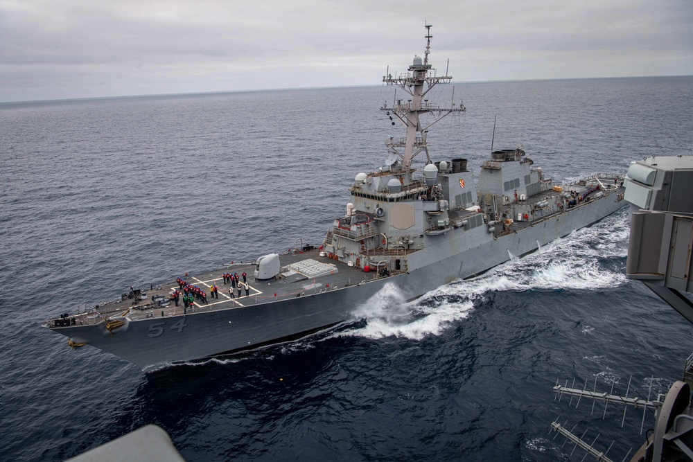 USS Curtis Wilbur Steams Alongside Nimitz