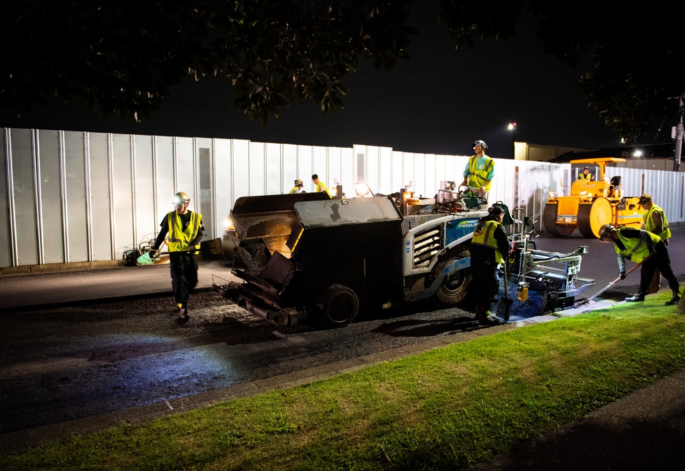 Paving the way: 374 CES makes nighttime road repairs