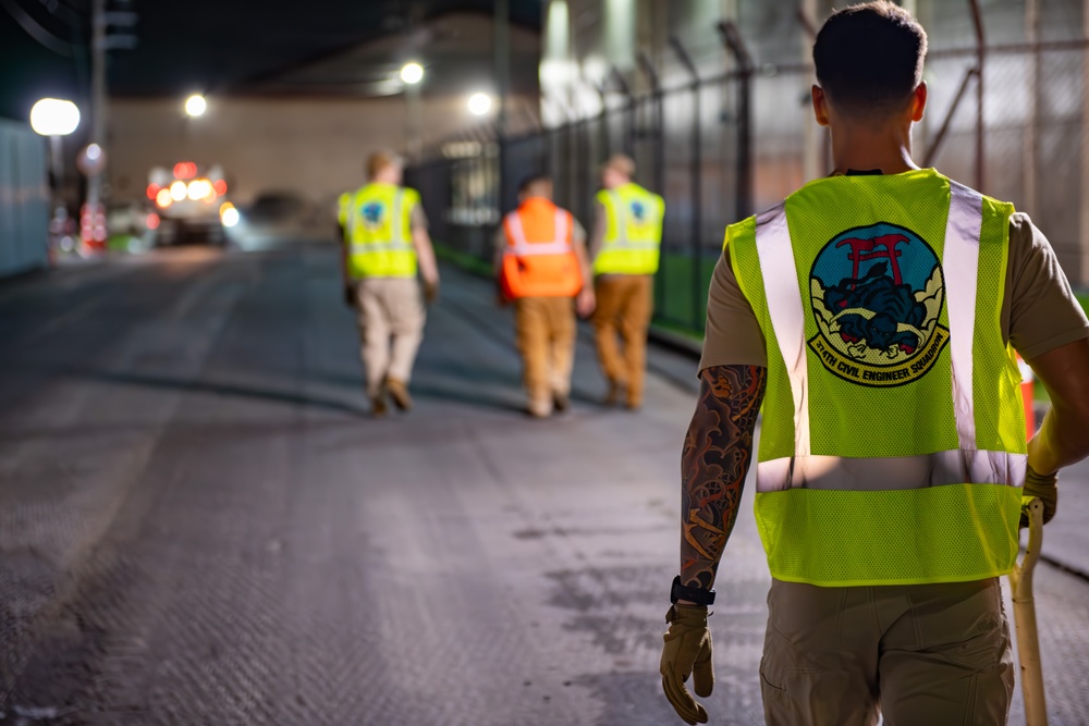374 CES makes nighttime road repairs