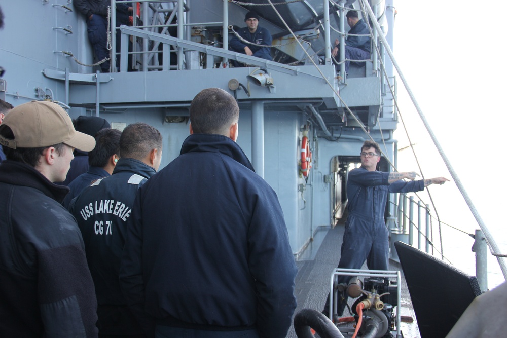 USS Lake Erie (CG 70) conducts damage control training in the Northern Pacific Ocean