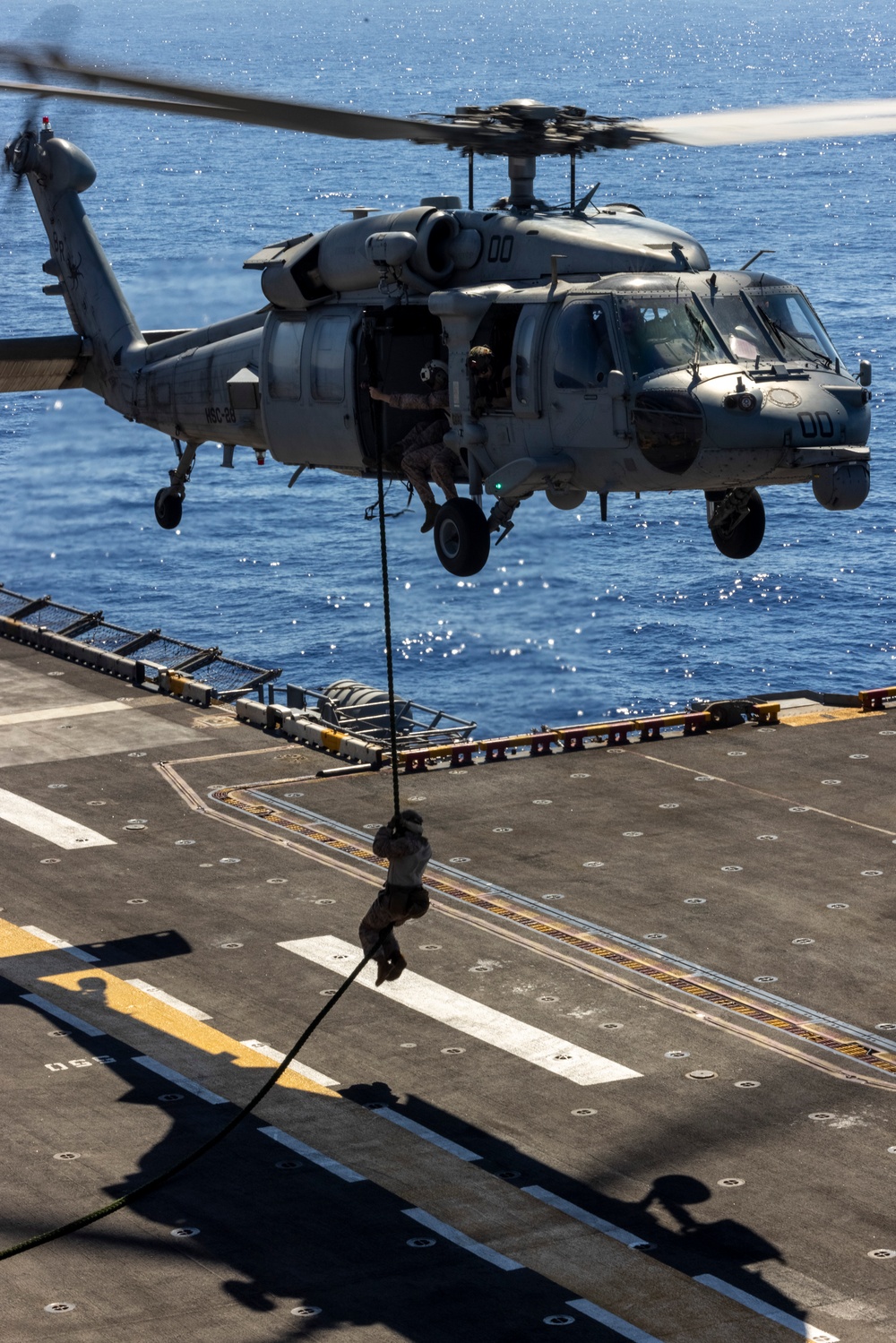 BLT 1/8, 24th MEU (SOC) Helo Fast Rope on USS Wasp (LHD 1)