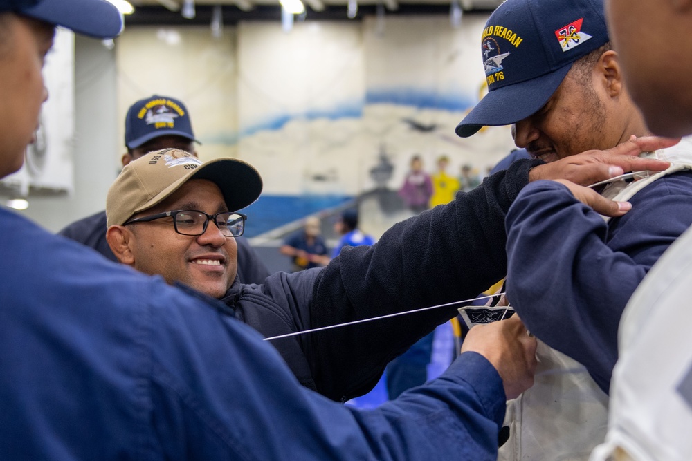 USS Ronald Reagan (CVN 76) Sailors conduct MK-1 Life Preserver inspection