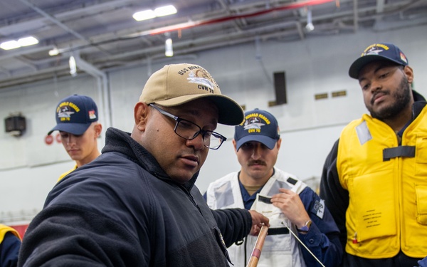 USS Ronald Reagan (CVN 76) Sailors conduct MK-1 Life Preserver inspection
