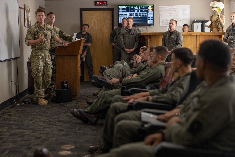 3rd MAW Marines and British Royal Navy aircrews conduct a subject matter expert exchange