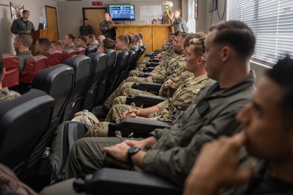 3rd MAW Marines and British Royal Navy aircrews conduct a subject matter expert exchange