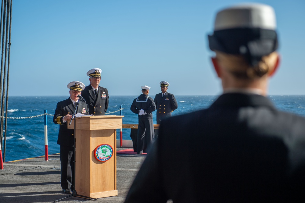 USS Ronald Reagan (CVN 76) hosts a burial at sea for Lt.j.g. Marc Rockwell-Pate