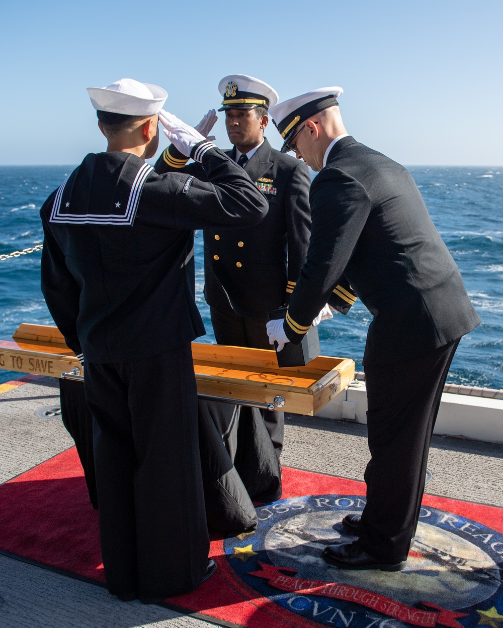 USS Ronald Reagan (CVN 76) hosts a burial-at-sea for Lt.j.g. Marc Rockwell-Pate