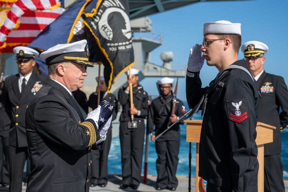 USS Ronald Reagan (CVN 76) hosts a burial-at-sea for Lt.j.g. Marc Rockwell-Pate