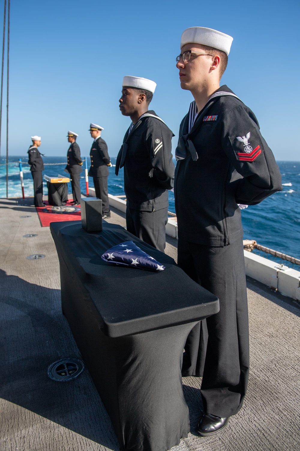 USS Ronald Reagan (CVN 76) hosts a burial-at-sea for Lt.j.g. Marc Rockwell-Pate