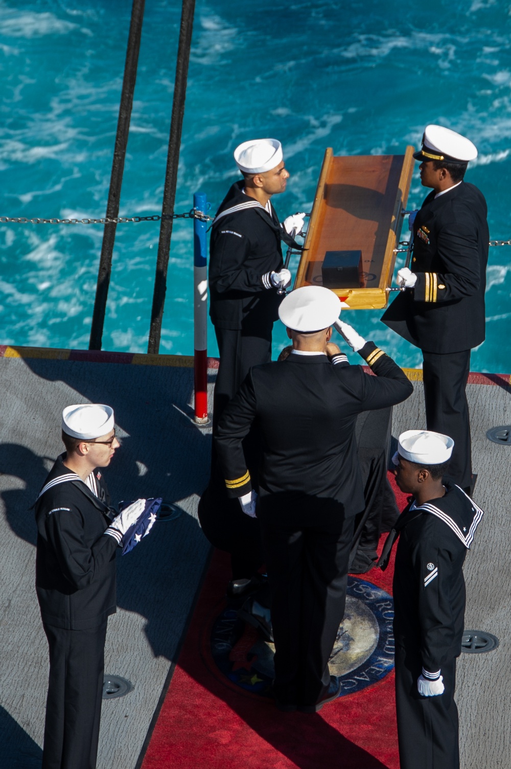 USS Ronald Reagan (CVN 76) hosts a burial-at-sea for Lt.j.g. Marc Rockwell-Pate